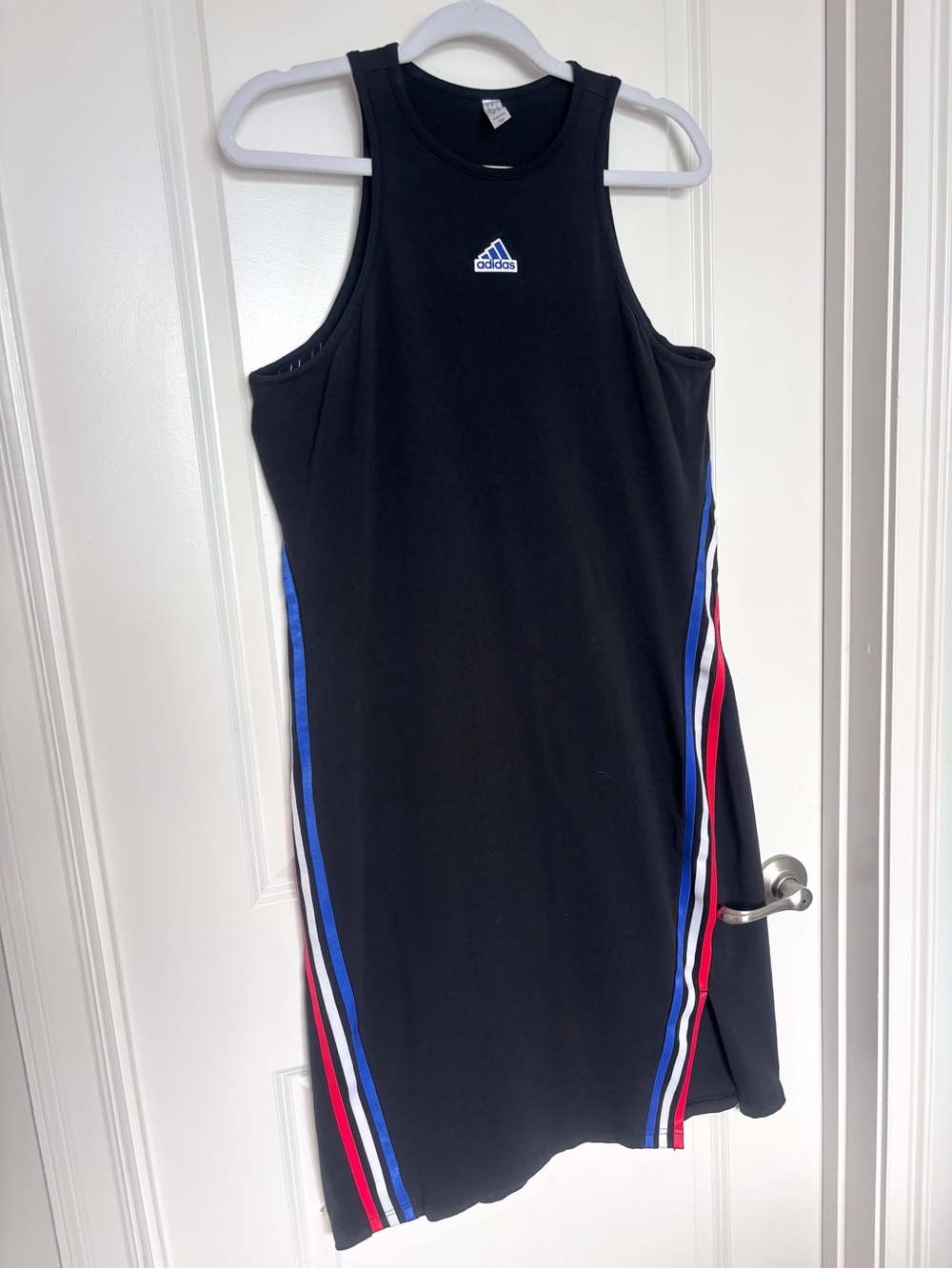 Adidas Black Tank Dress Large Stripe Athleisure USA Soccercore Streetwear FIFA